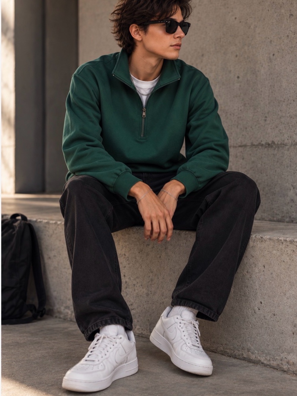 Adidas Men’s M Dark Green Quarter Zip Pullover Athletic Sweatshirt